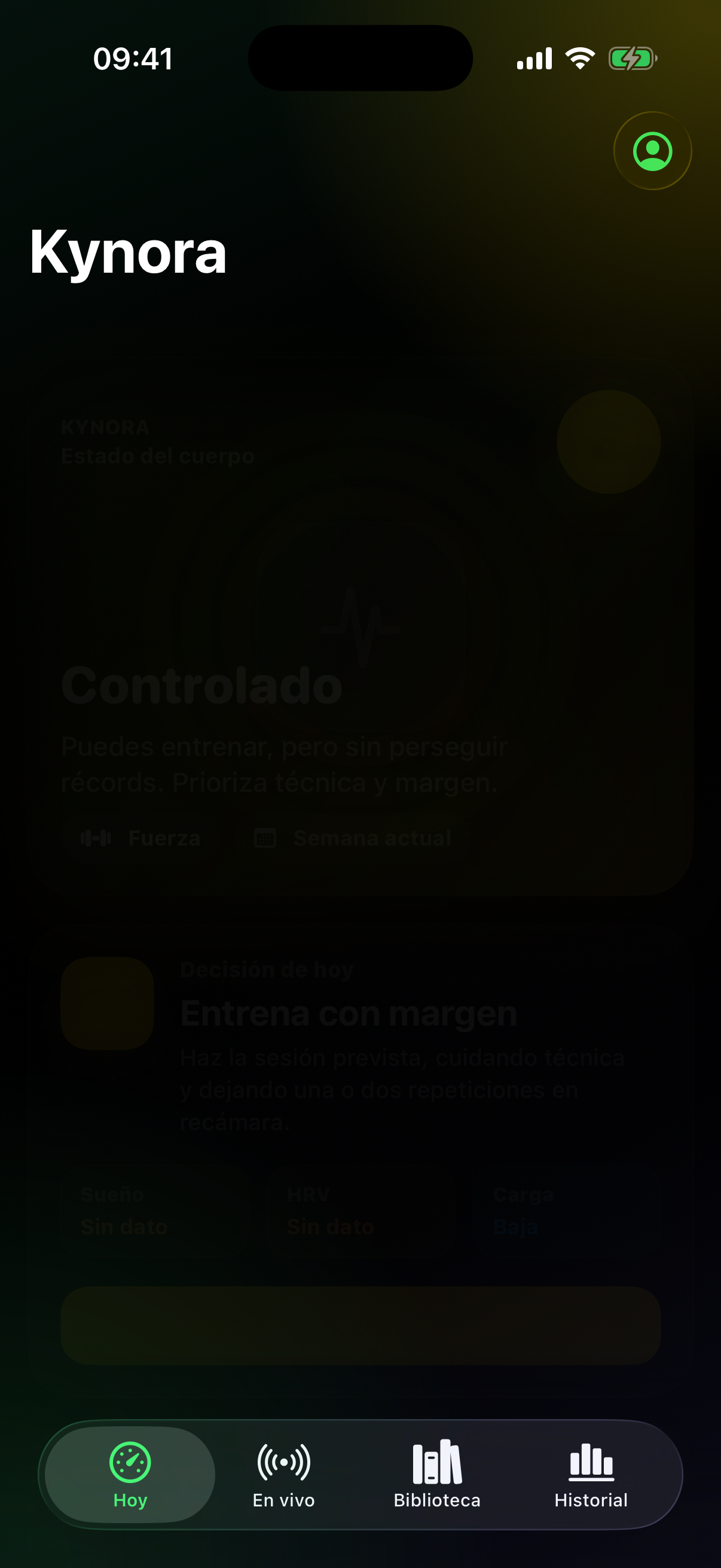Pantalla Hoy — readiness y señales